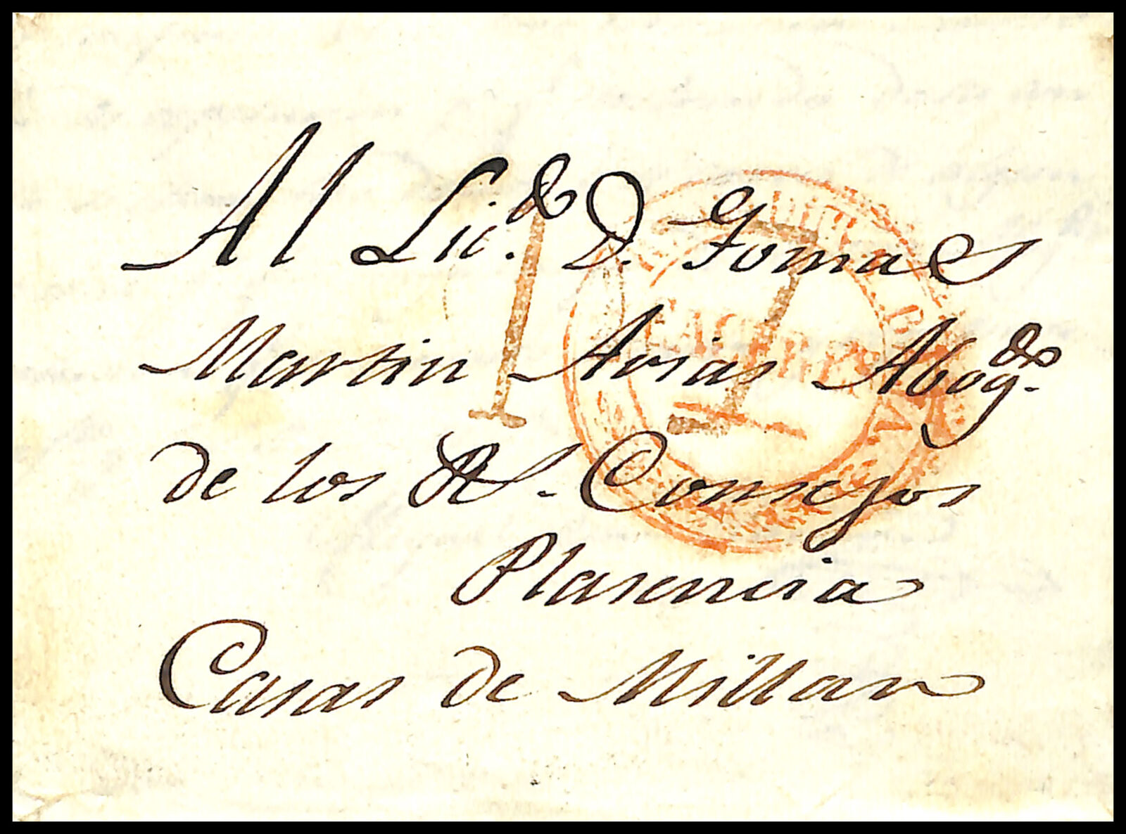 En este momento estás viendo 1830.Carta Pref.Cáceres-Casas Millán.Marca EXTREMADURA BAJA/CACERES PE:9 rojo